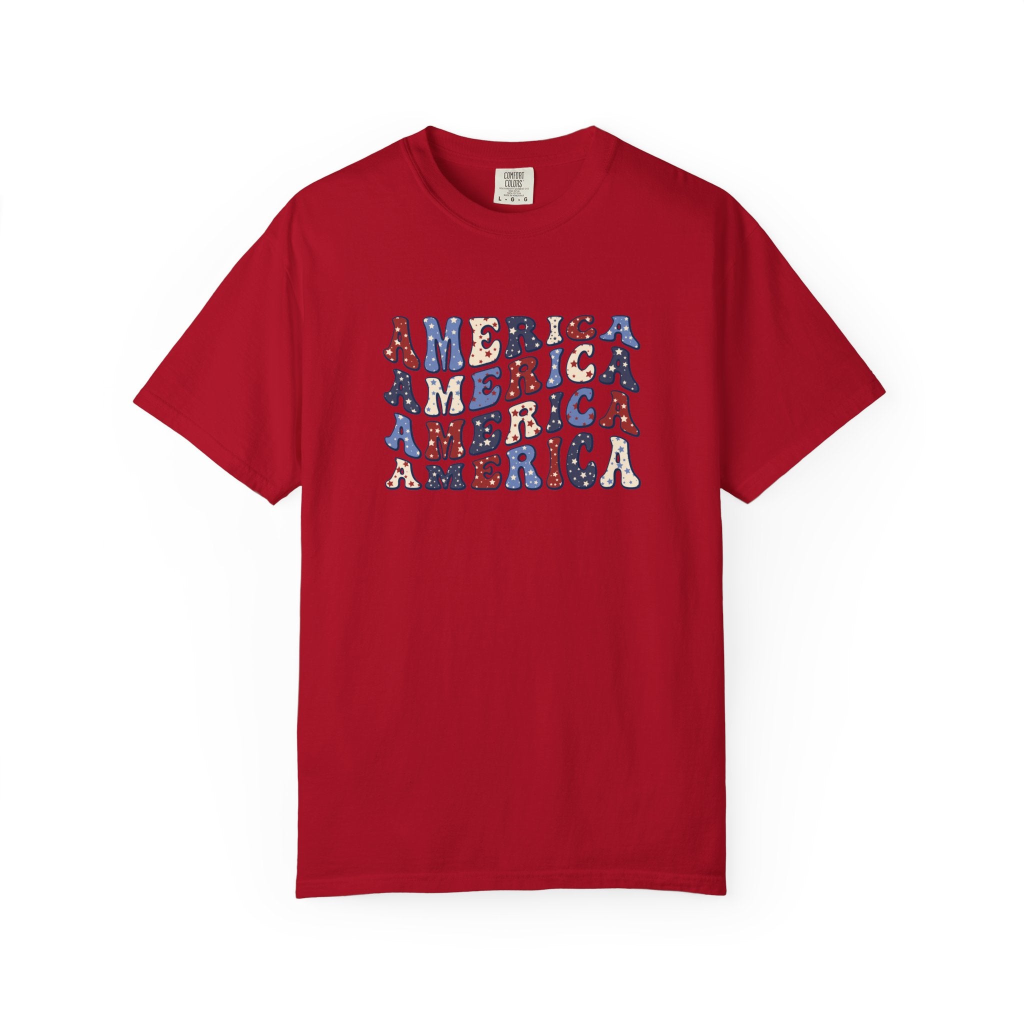 America Repeat Graphic T-Shirt — Retro Red & Blue Patriotic Tee