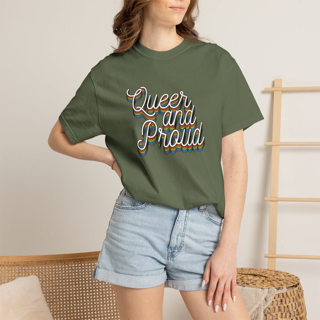 Queer and Proud T-Shirt — Retro Script LGBTQ+ Pride Tee