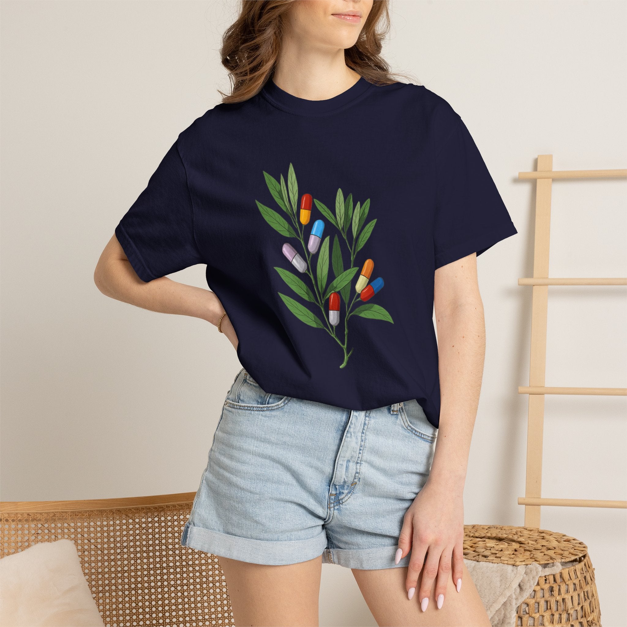 Botanical Floral Tee — Colorful Leaf & Bud Illustration T-Shirt