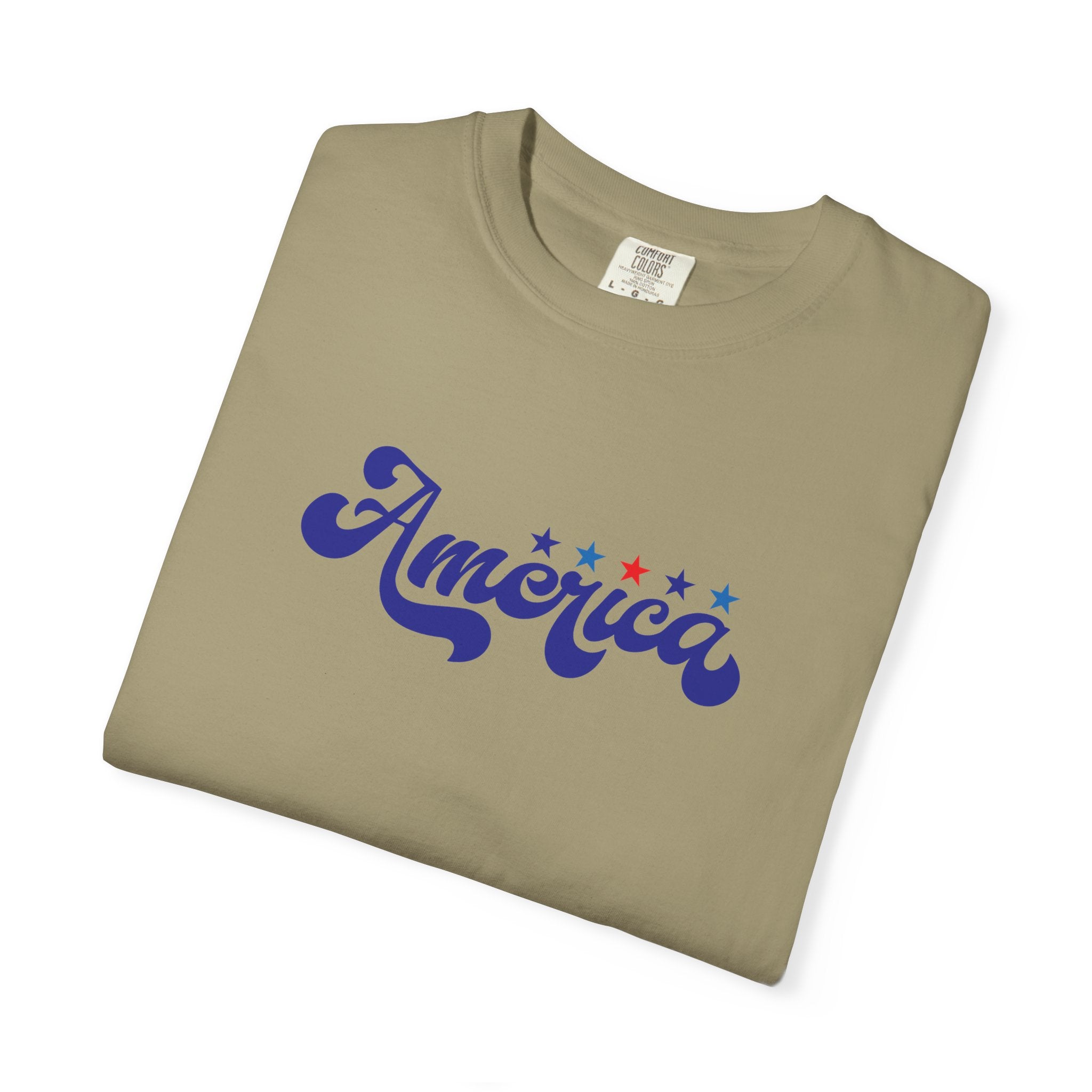 America Script T-Shirt — Patriotic Retro Stars Tee