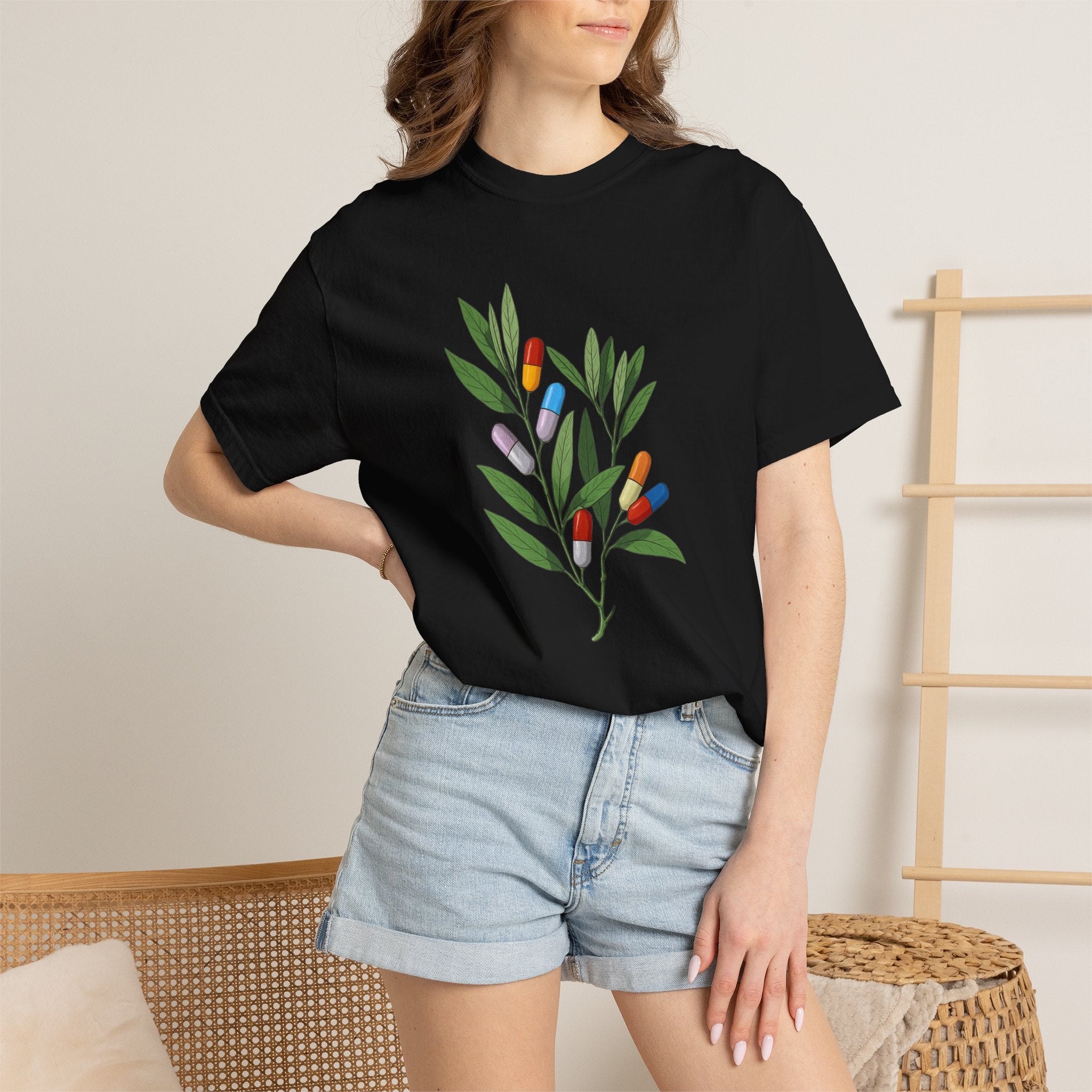 Botanical Floral Tee — Colorful Leaf & Bud Illustration T-Shirt