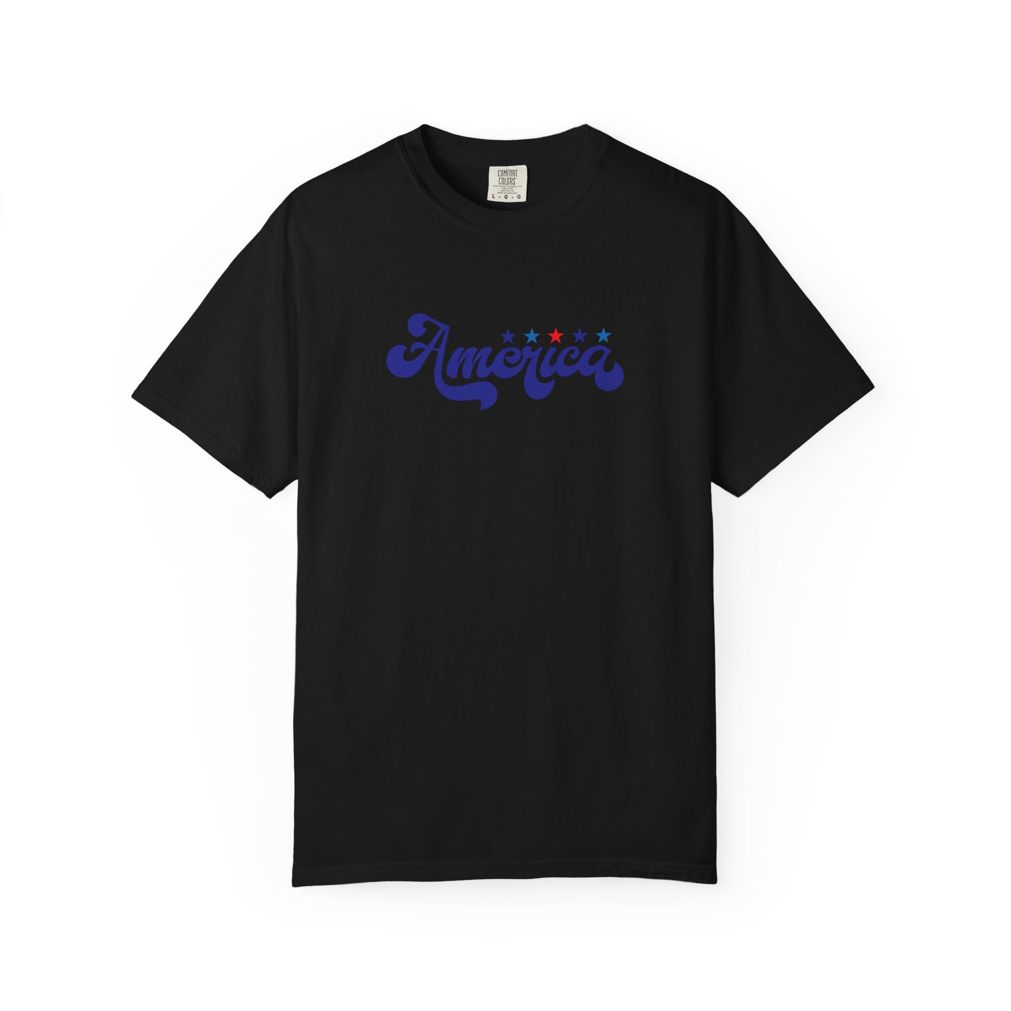 America Script T-Shirt — Patriotic Retro Stars Tee