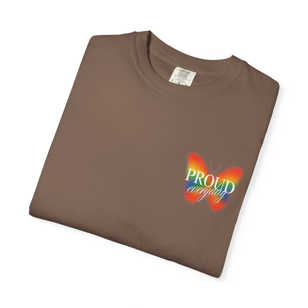 Pride Butterfly T-Shirt — Rainbow "Proud" Graphic Tee