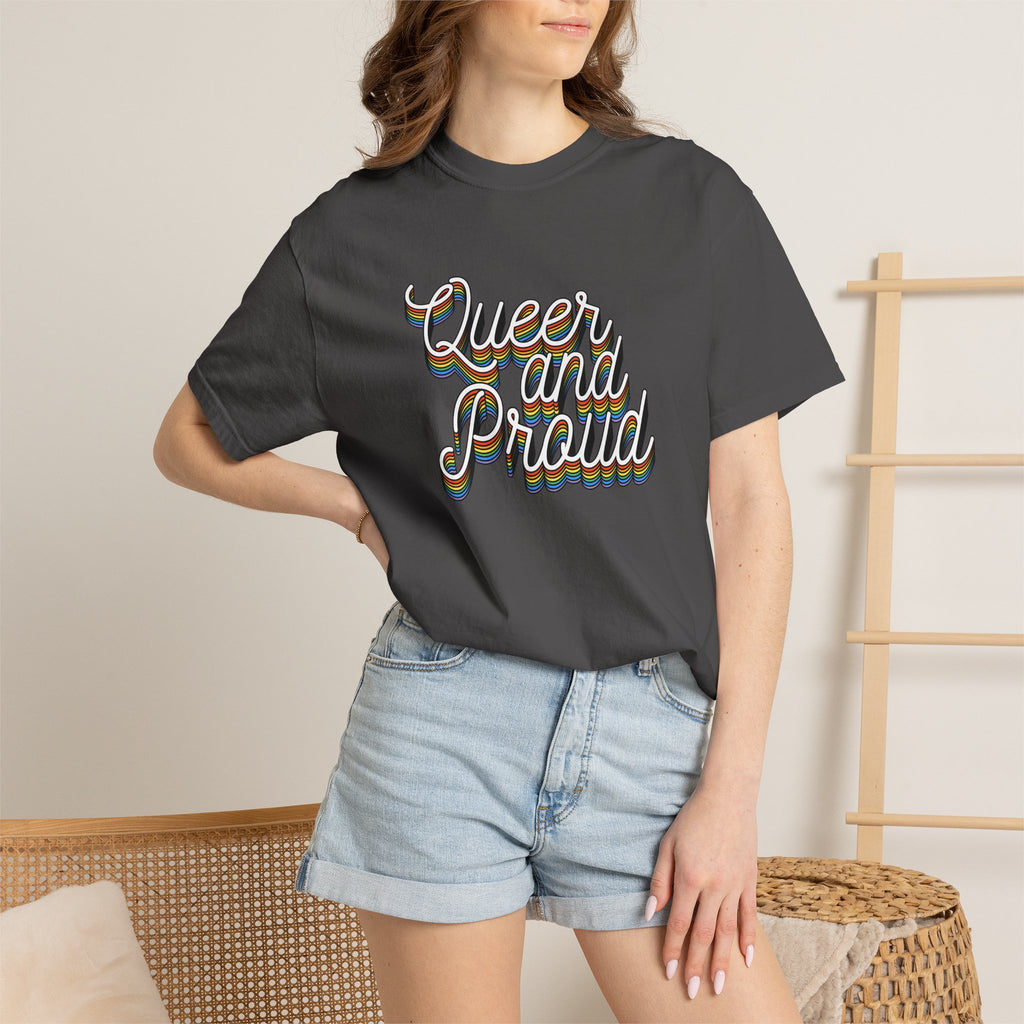 Queer and Proud T-Shirt — Retro Script LGBTQ+ Pride Tee