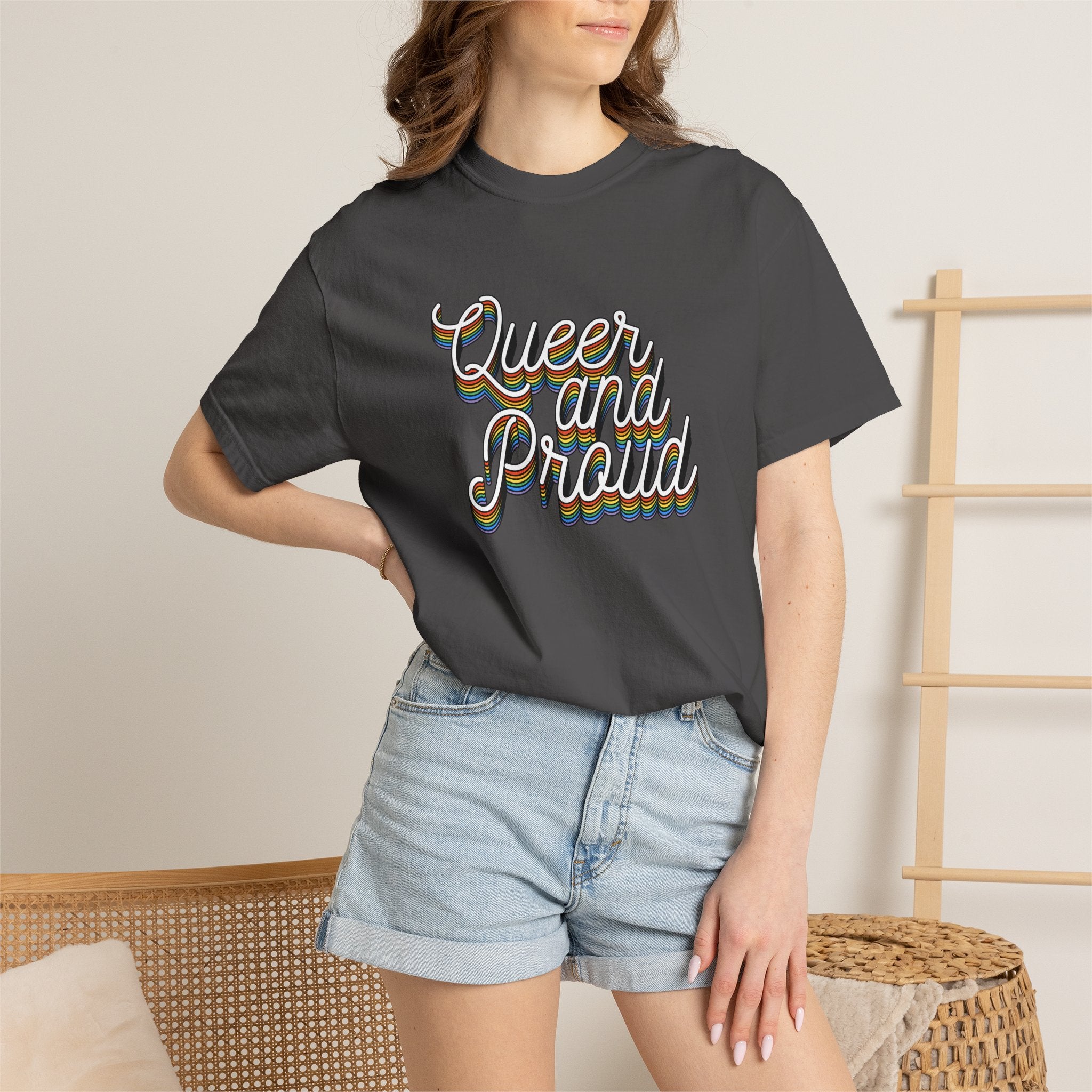 Queer and Proud T-Shirt — Retro Script LGBTQ+ Pride Tee