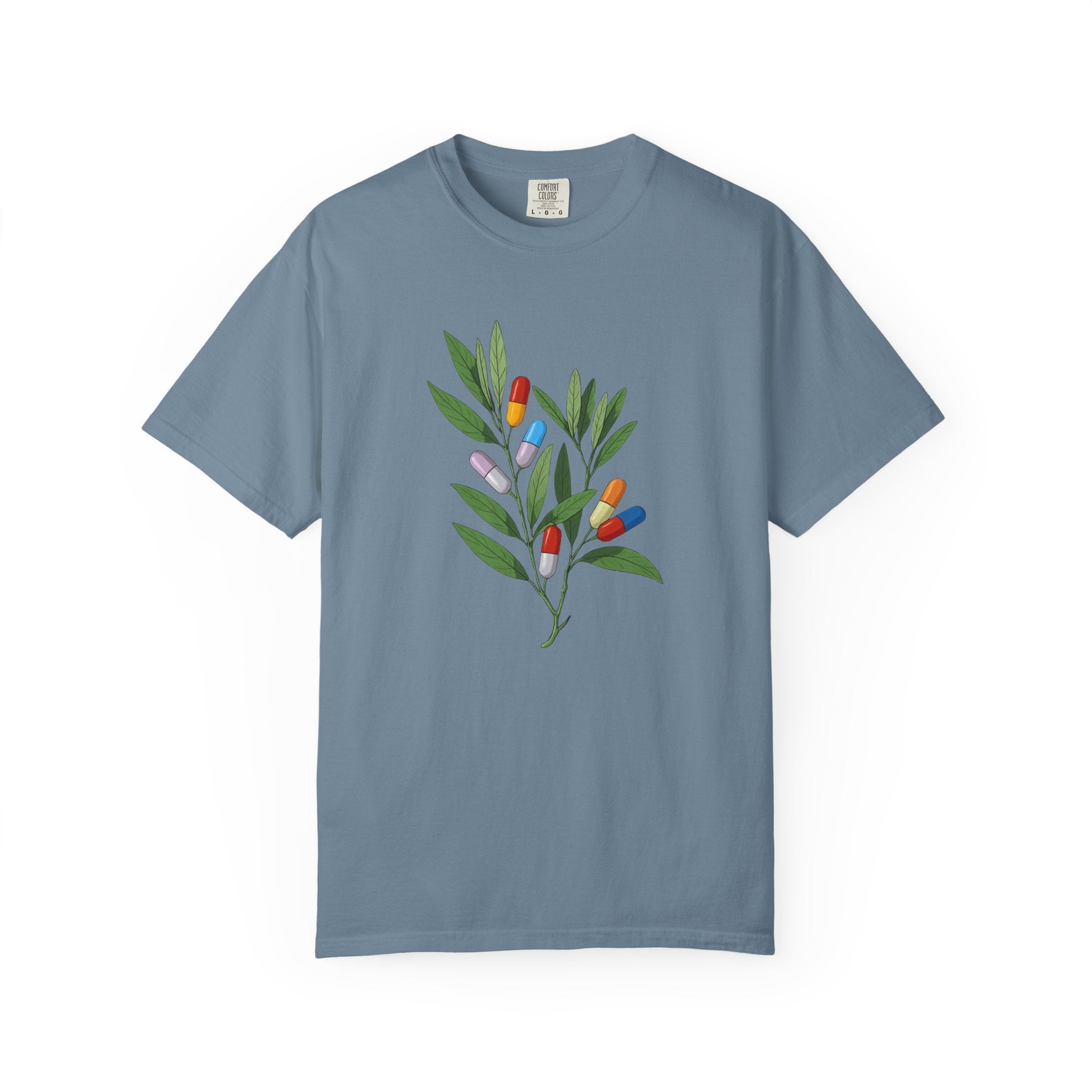 Botanical Floral Tee — Colorful Leaf & Bud Illustration T-Shirt