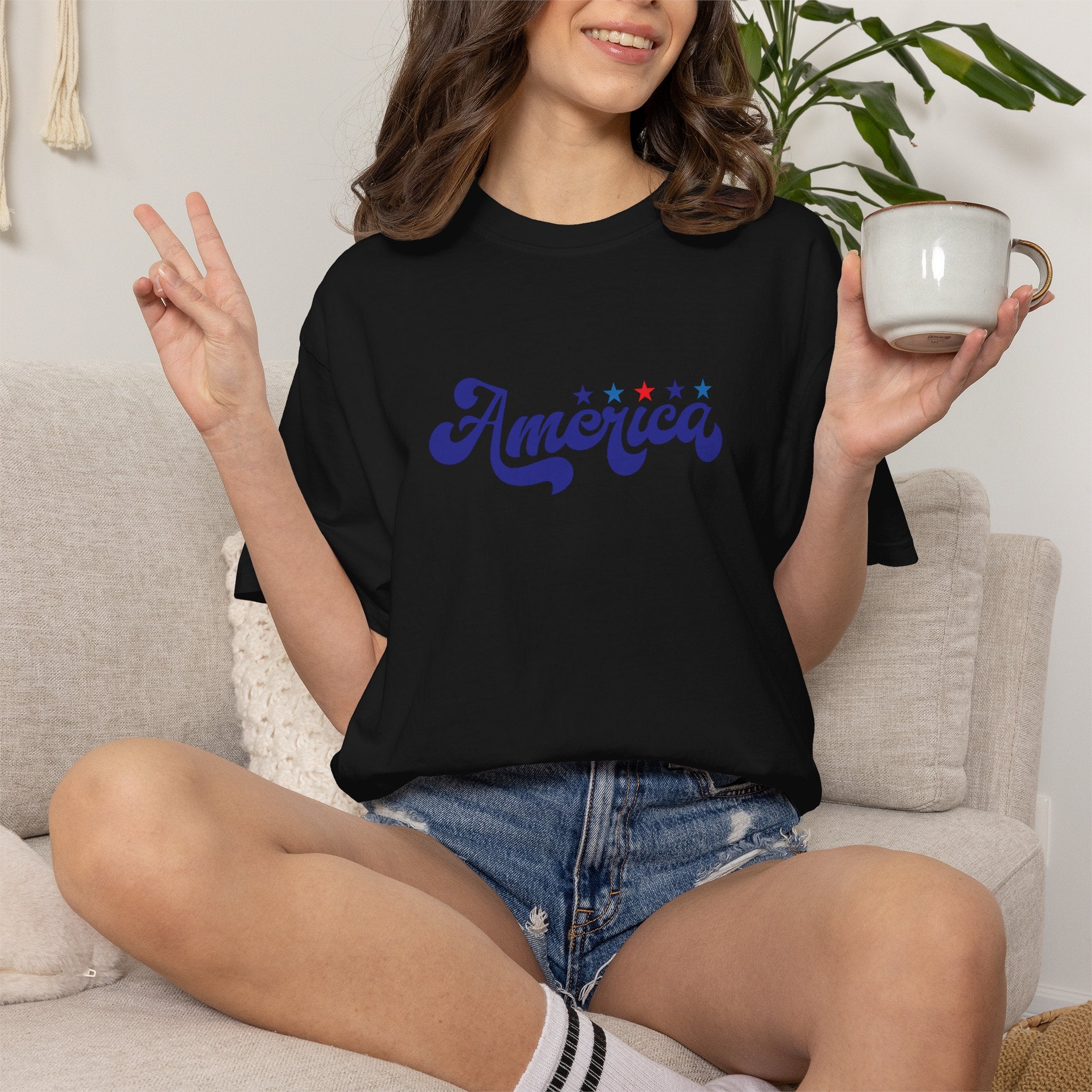 America Script T-Shirt — Patriotic Retro Stars Tee