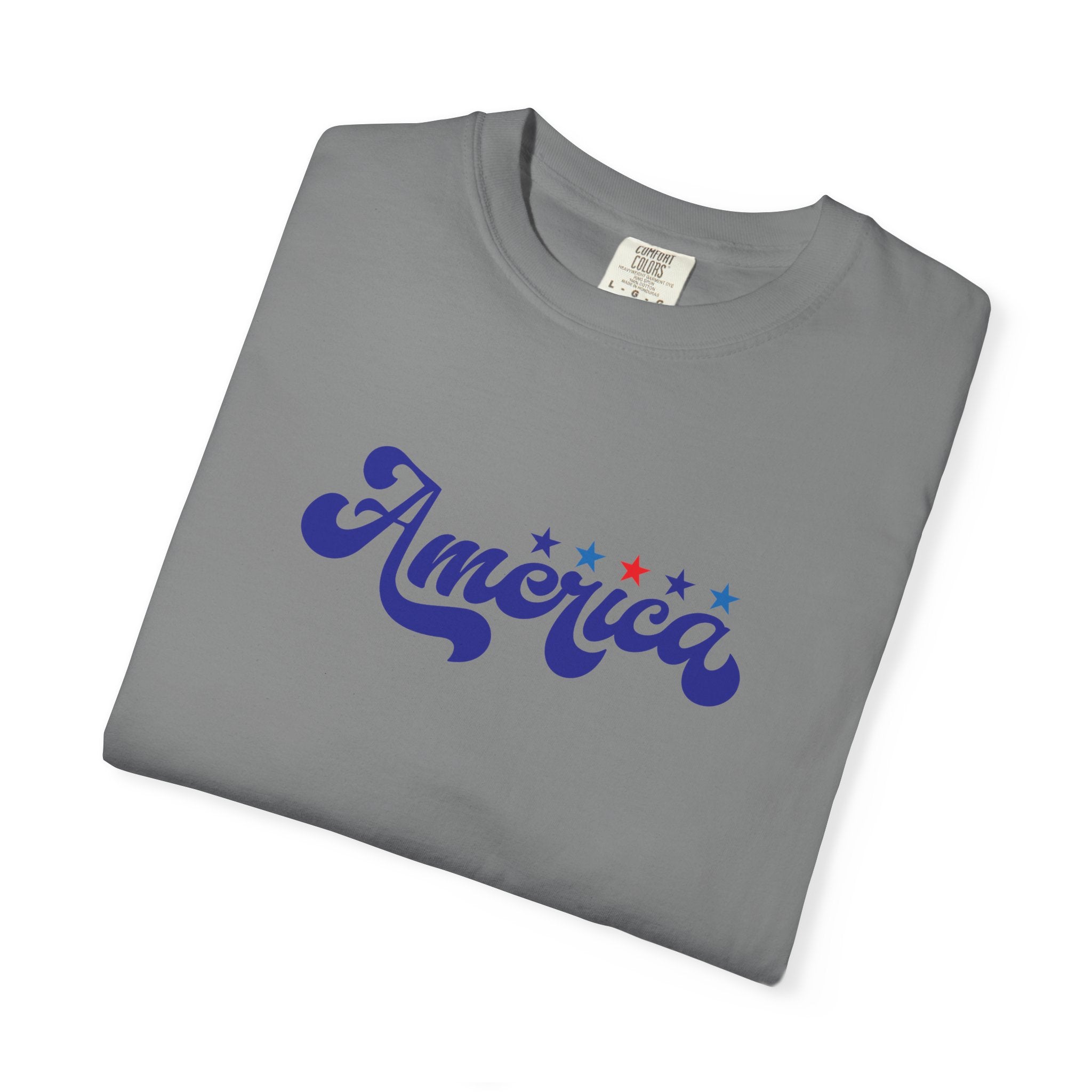 America Script T-Shirt — Patriotic Retro Stars Tee