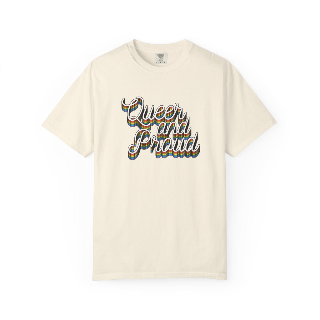 Queer and Proud T-Shirt — Retro Script LGBTQ+ Pride Tee