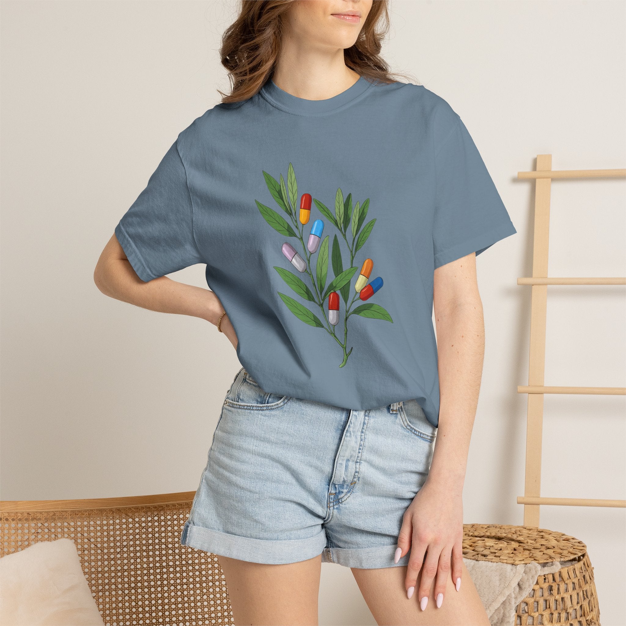 Botanical Floral Tee — Colorful Leaf & Bud Illustration T-Shirt