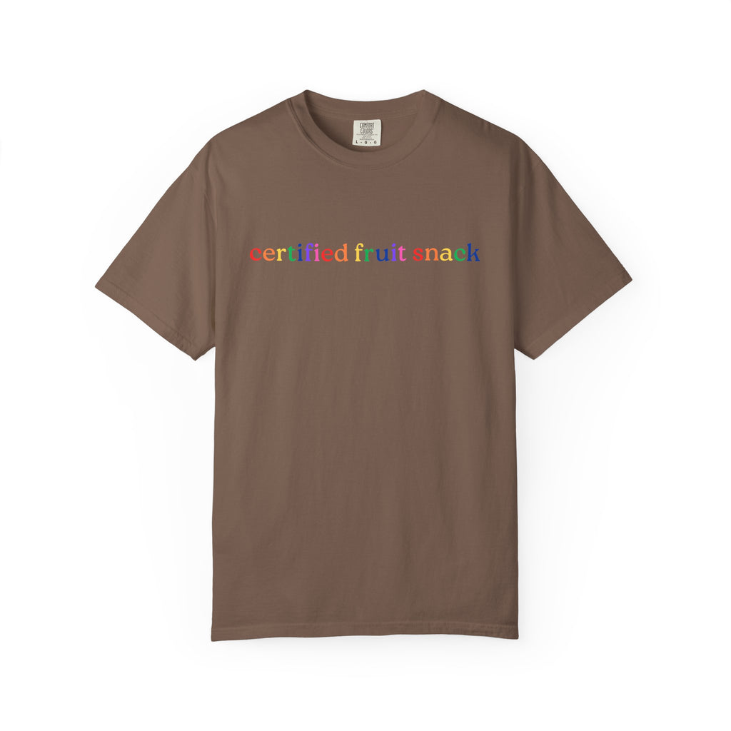 Certified Fruit Snack T-Shirt — Rainbow Text Casual Tee