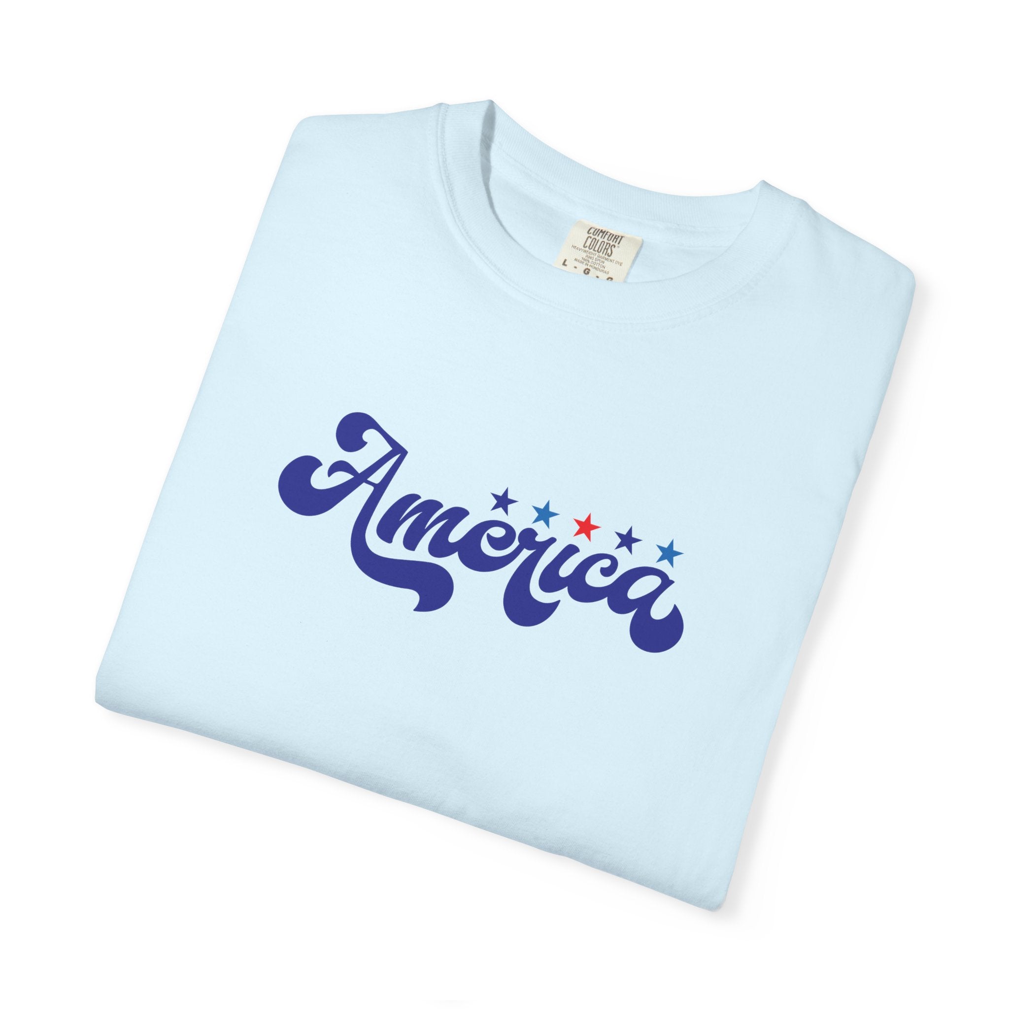 America Script T-Shirt — Patriotic Retro Stars Tee