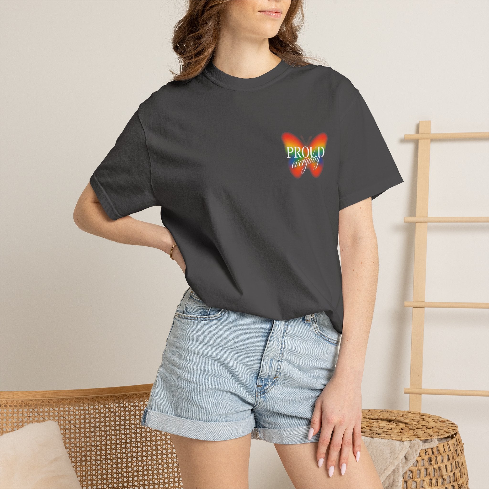 Pride Butterfly T-Shirt — Rainbow "Proud" Graphic Tee