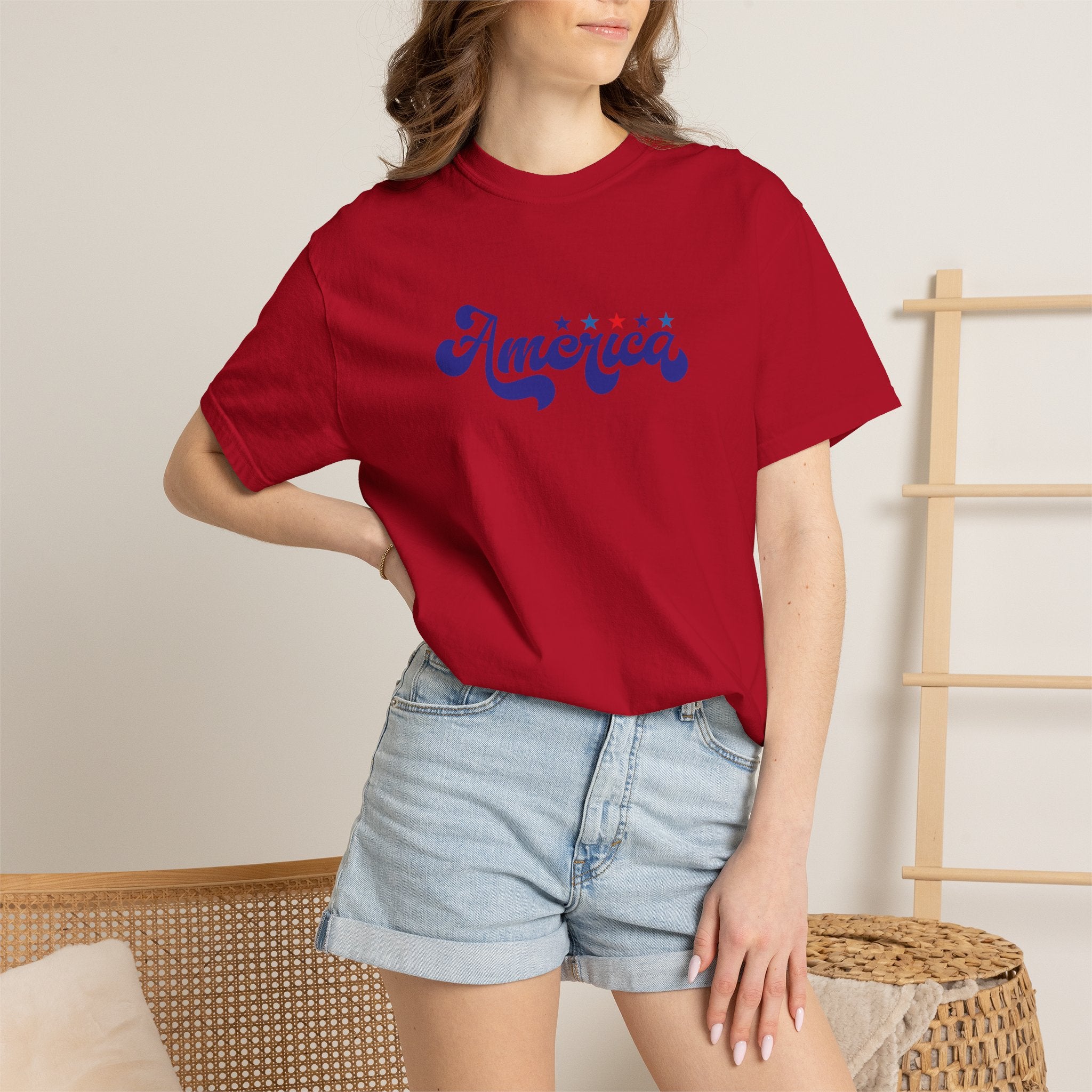 America Script T-Shirt — Patriotic Retro Stars Tee
