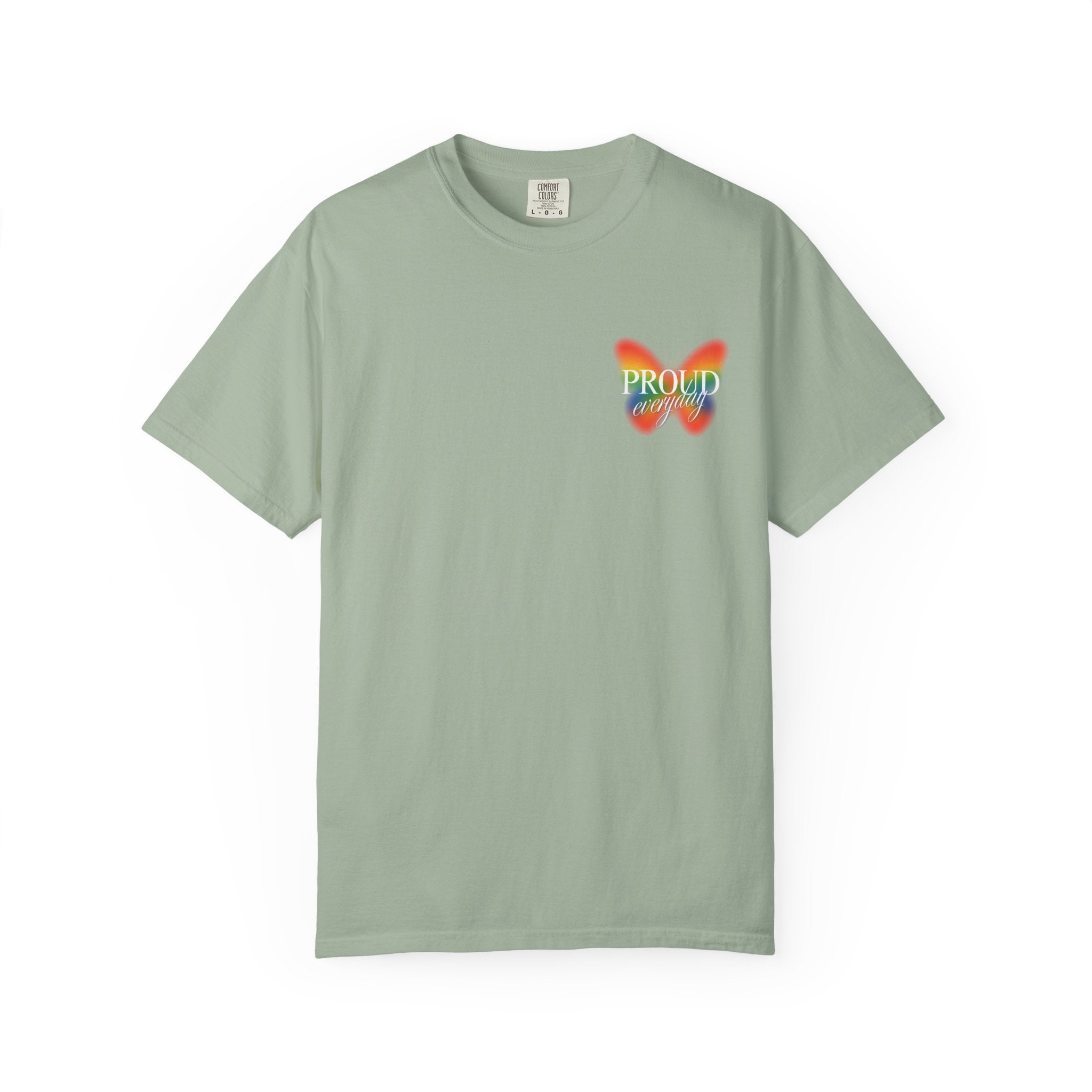 Pride Butterfly T-Shirt — Rainbow "Proud" Graphic Tee