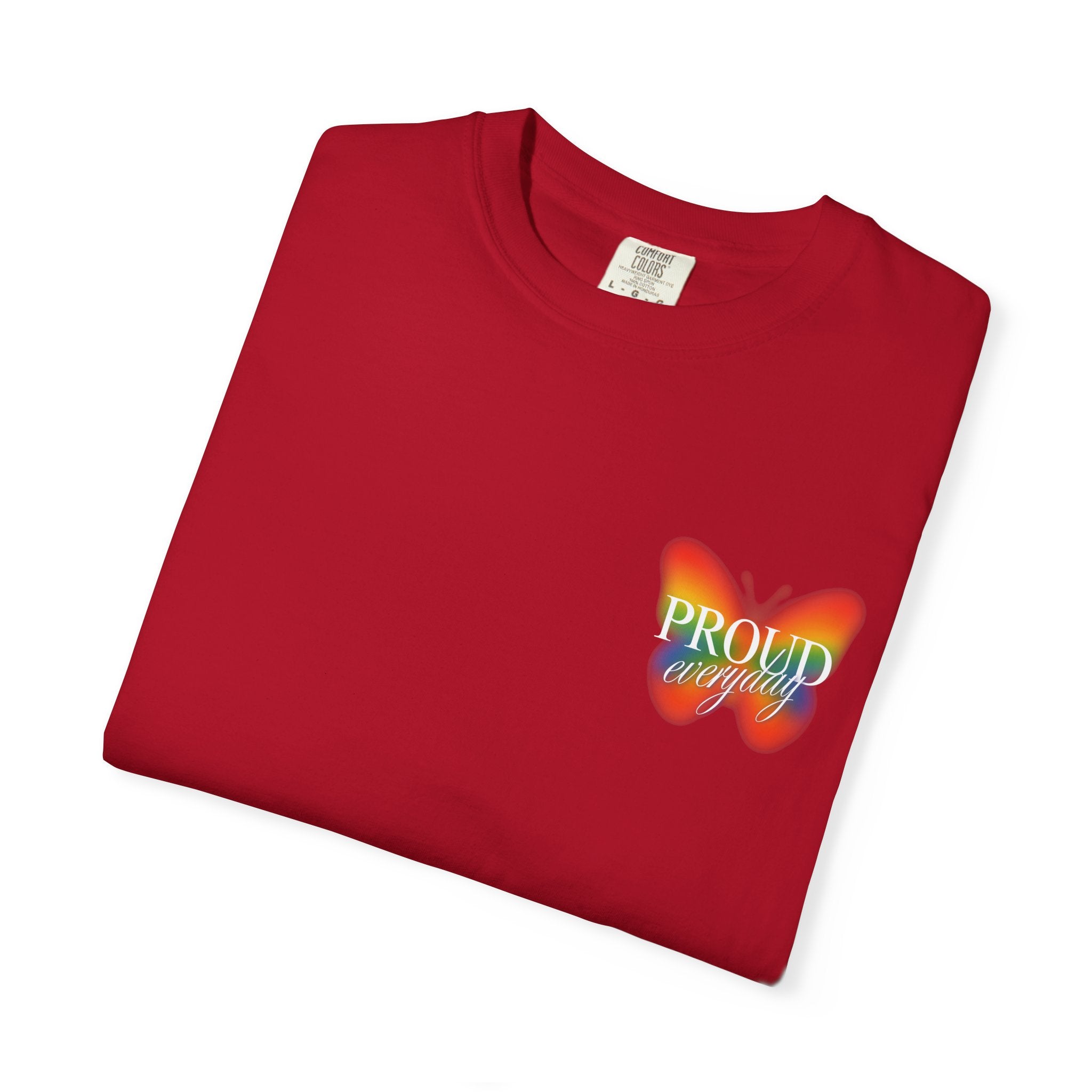 Pride Butterfly T-Shirt — Rainbow "Proud" Graphic Tee