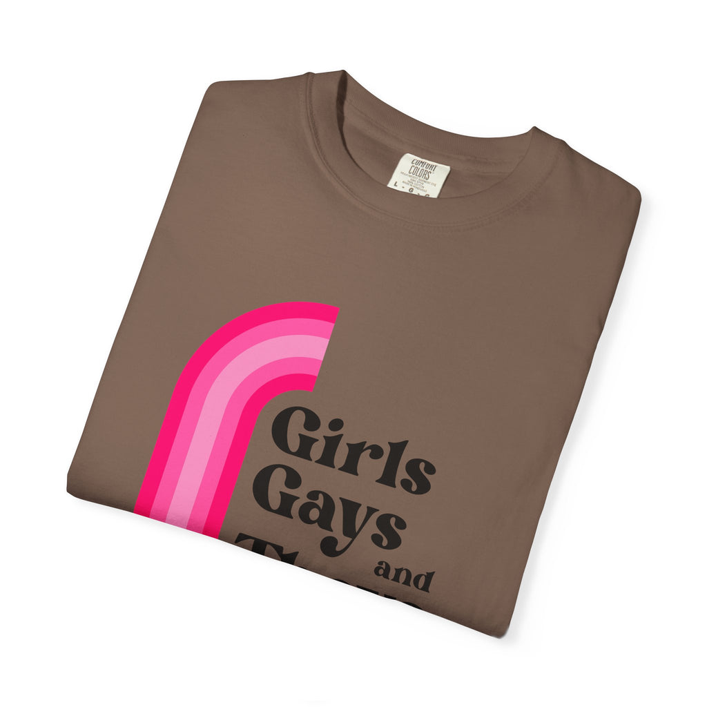 Girls, Gays & Theys T-Shirt — Pride Retro Pink Rainbow Tee