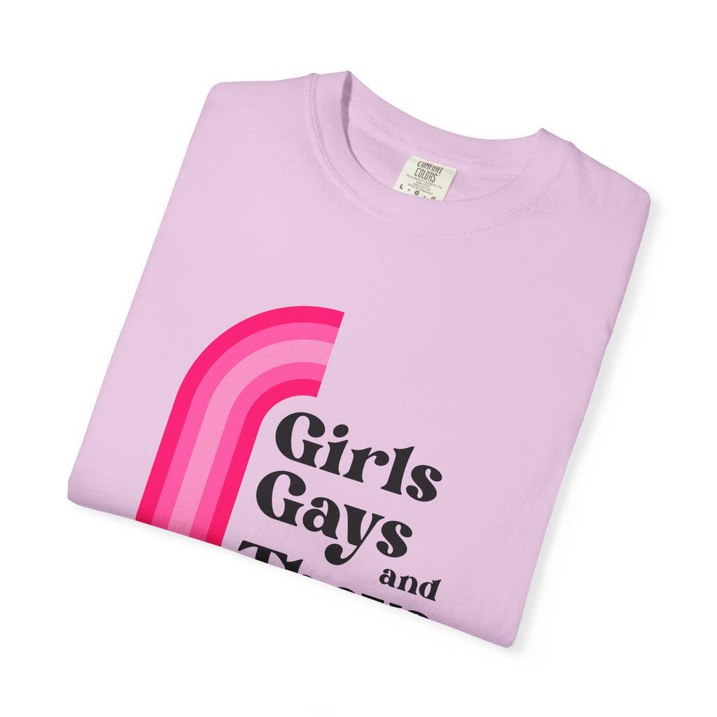 Girls, Gays & Theys T-Shirt — Pride Retro Pink Rainbow Tee