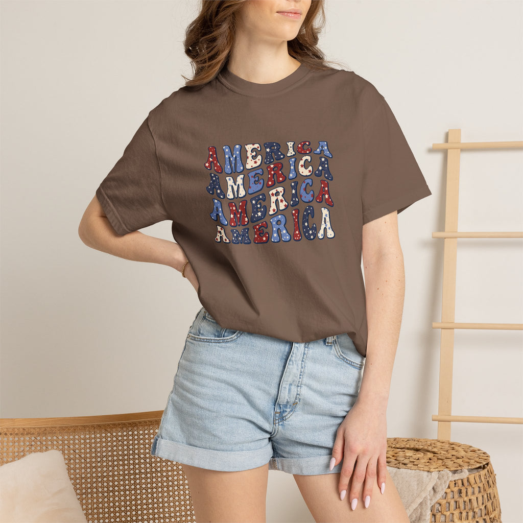 America Repeat Graphic T-Shirt — Retro Red & Blue Patriotic Tee
