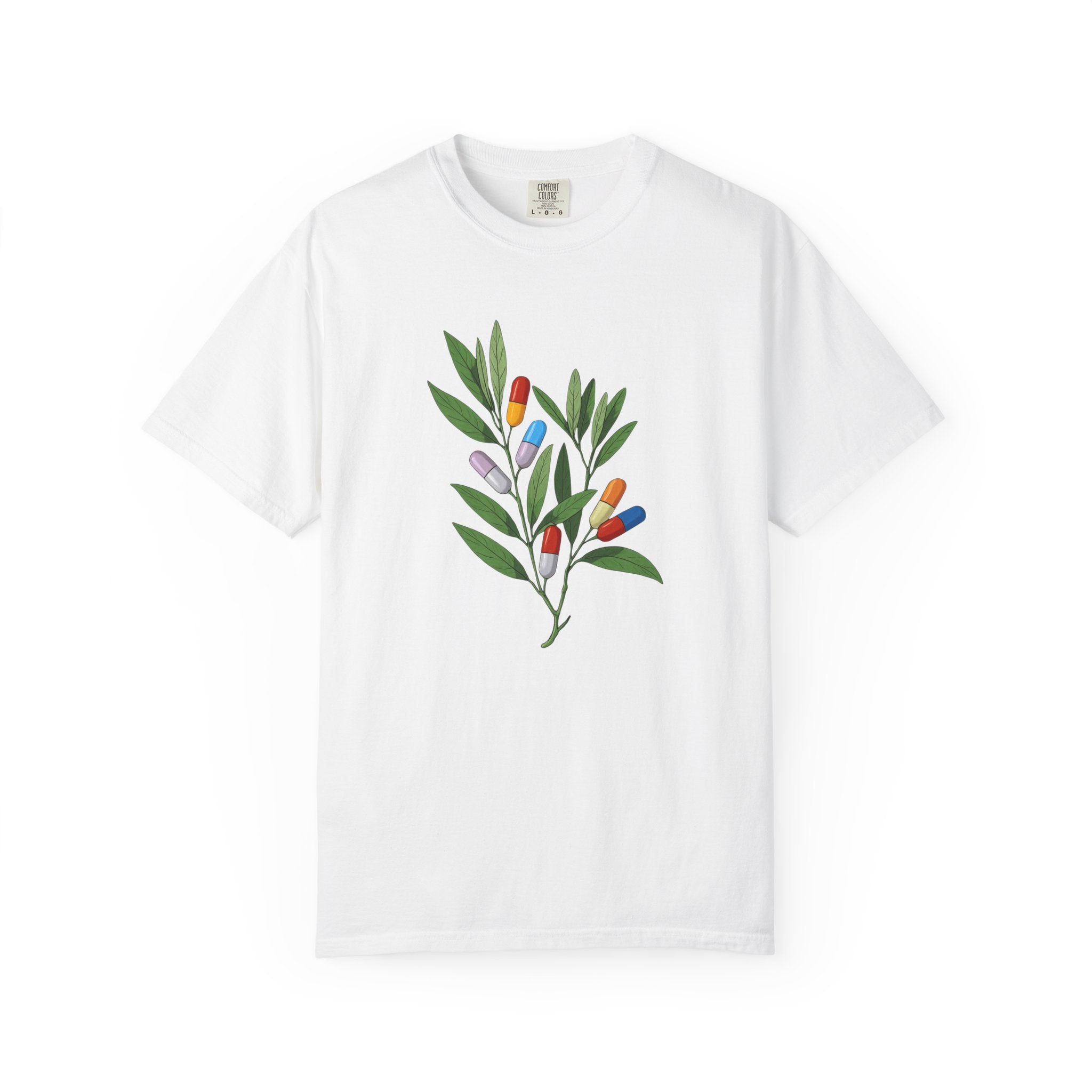 Botanical Floral Tee — Colorful Leaf & Bud Illustration T-Shirt