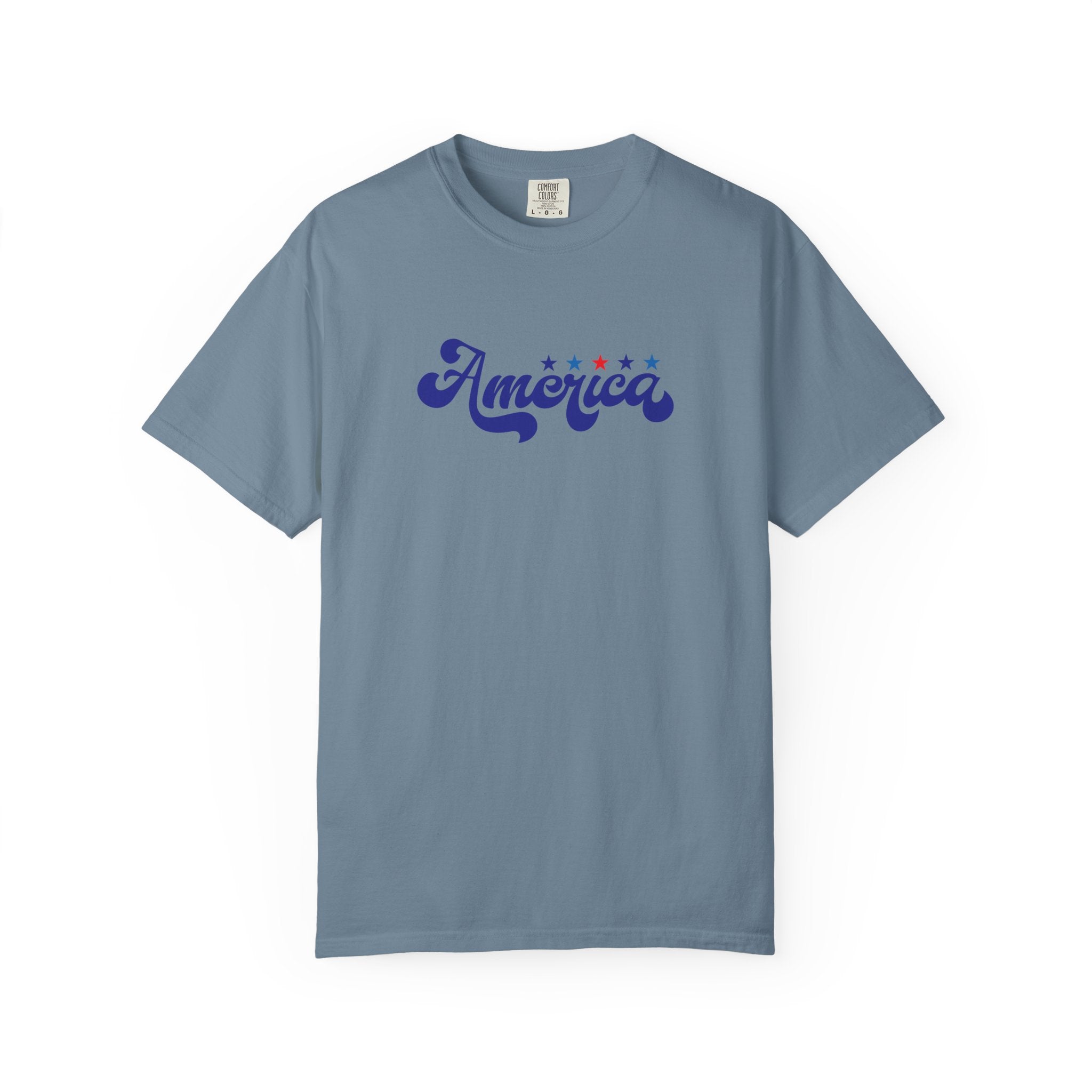 America Script T-Shirt — Patriotic Retro Stars Tee